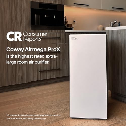 COWAY Air Purifiers for Large Room Whole Home Up to 4,253ft², 2 Sets of XL Washable Pre-Filters and HEPA Filters for Dual Purification, AQI, Turbo Mode, Timer, Wheels, 5yr Warranty, ProX(B) - style: AIRMEGA ProX Beige