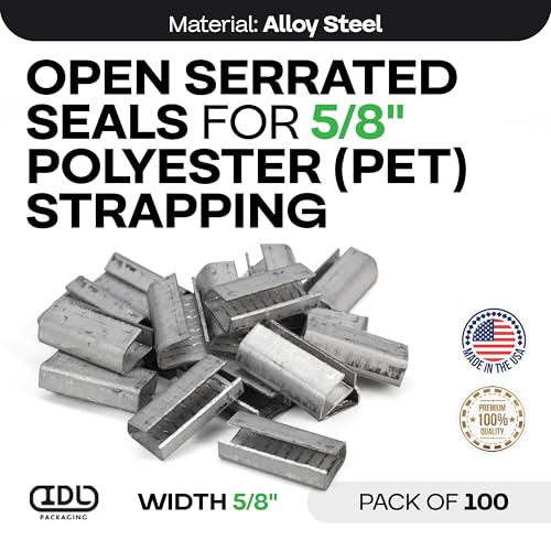 IDL Packaging Open Serrated Seals of 1.25" Length for 5/8" Strap Width Polyester (PET) Strapping (Pack of 100) - Increased Load Securement Due to Serrated Design of Strapping Clips - color: Pack of 100, size: 5/8"