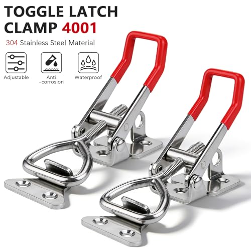 2-Pack 4001 Toggle Latch Clamp with Lock Hole, 304 Stainless Steel Adjustable Draw Latch, 330 Lbs Holding Capacity, Includes 10 Screws, for Tool Box, Trunk, Cupboard Door