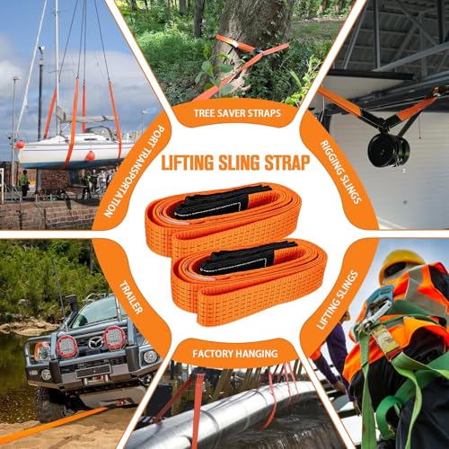 2 Pcs 2" x 10FT Heavy Duty Nylon Lifting Slings and Straps
