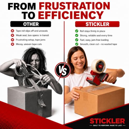 Stickler Heavy Duty Packing Tape Dispenser Gun (2 Pack) & 2 Packaging Tapes