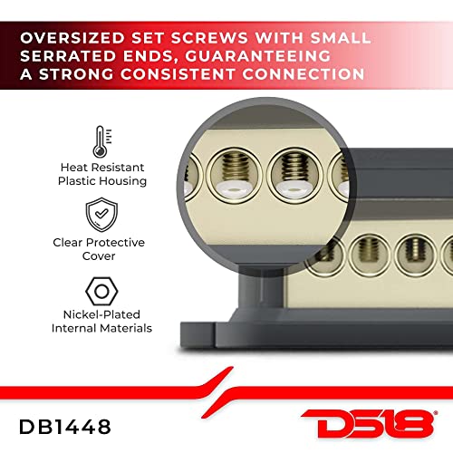 DS18 DB1448 AMPLIFIER 4 GAUGE DISTRIBUTION BLOCK - size: Single, style: 1X4GA in - 4X8GA Out