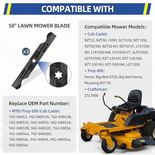 GICOOL 942-04053C 50 Inch Deck Mower Blades for Cub Cadet RZT50 LT1050 - size: 942-04053C