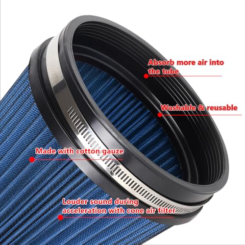 6" 152 mm High Flow Inlet Air Filter, Air Intake Cone Filter Replacement Performance Washable Clamp-On Dry, 8'' Tall(Blue) - color: 8'' Tall-Blue