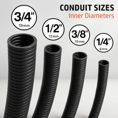 MGI SpeedWare Corrugated Non-Split Conduit, Black Wire Tubing for High-Temperature Automotive Harness and Indoor Outdoor Wire Management - 10ft Length (Inner Diameter 3/4") - size: 3/4" - 10ft
