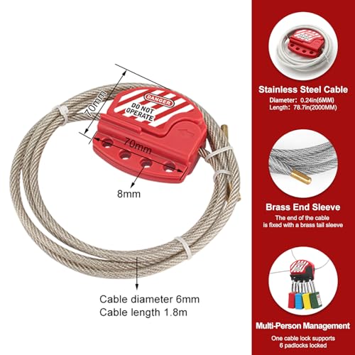 Lockout Tagout Cable Lock | 0.24'' × 71'' Adjustable Loto Locks | PVC-Coated Steel Cable for Valves & Panels | OSHA Compliant - color: BD-L11-2PCS