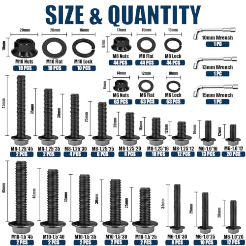 468PCS Black Metric Flange Bolt Assortment Kit with Socket Wrench - color: Black KIT -468PCS