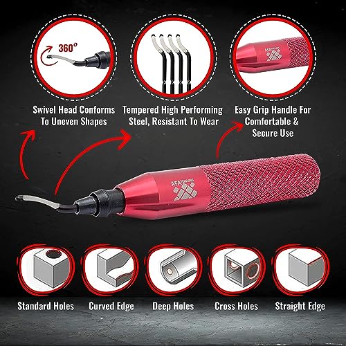 AFA Tooling Deburring Tool, 31 HSS Blades, Red CNC Anodized Aluminum Handle - size: Tool + 30blades