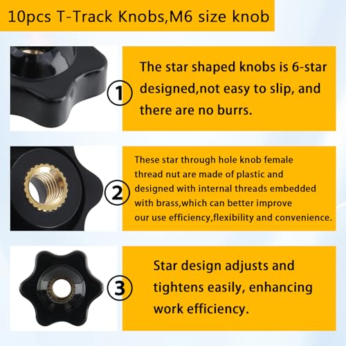 Antrader M6 Star Knob Clamping Handle Nut,Thru Hole Star Knobs,10Pcs - size: 25#M6