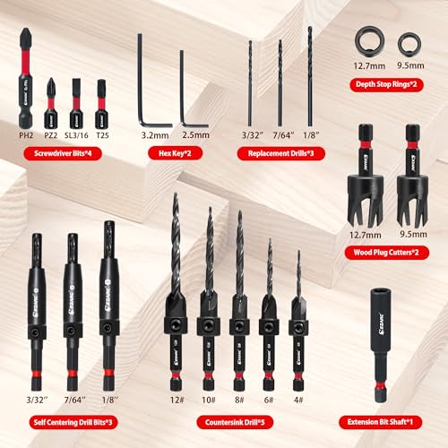 EZARC Countersink Drill Bit Set, 22PCS with Self Centering Drill Bits