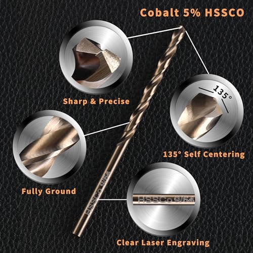 (20PCS) 9/64" Cobalt Drill Bit, HSS M35 Metal Drill Bits for Steel, Stainless Steel, Cast Iron, Hard Plastic and Wood - size: 9/64 20PCS Cobalt