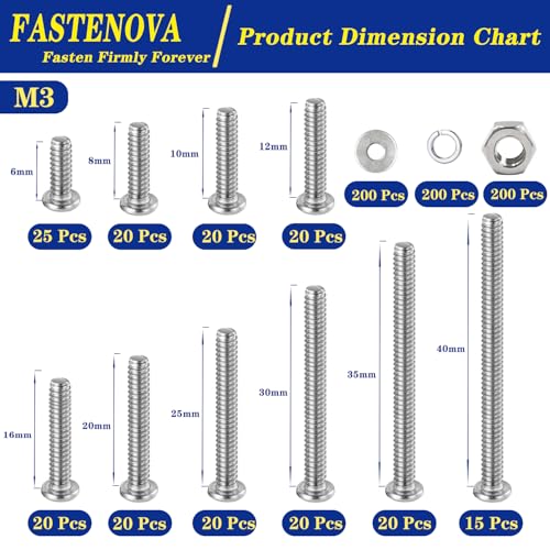 800Pcs M3 Screw Assortment Kit, M3 Screws (10 Sizes 6-40mm) for 3D Printer DIY,Hex Button Head Cap Screws Bolts Nuts Washer Kit, 304 Stainless Steel, 6/8/10/12/16/20/25/30/35/40mm - size: M3x6/8/10/12/16/20/25/30/35/40mm, style: Button Head