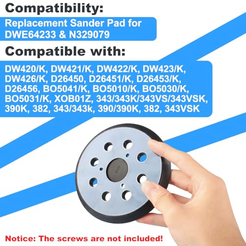 2Pcs 5 inch 8 Hole Loop Orbital Sander Pad for Dewalt Orbital Sander DW421, DW422, DW423, D26450, D26451/K, D26453/K, 3 Screw Hole