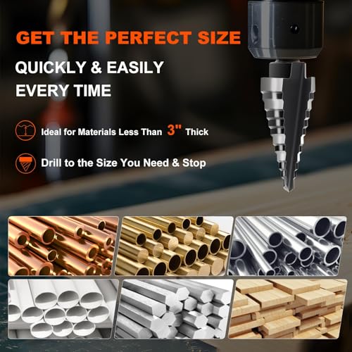HSS Step Drill Bit for Metal, 12 Steps from 3/16" to 7/8" Straight Flutes - size: HSS 3/16"-7/8"