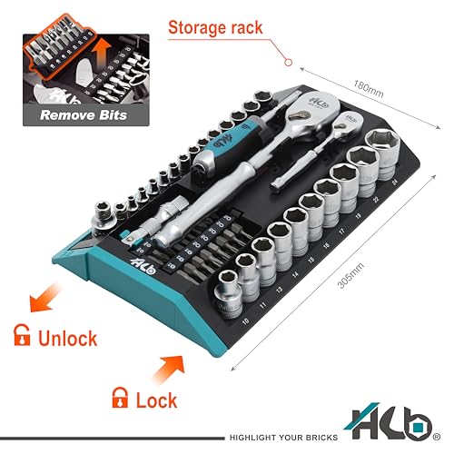 HB 65-Piece Socket Set, Dual 1/4" & 1/2" Sealed Head Ratchets & Rack - size: 65-Piece 1/4" & 1/2" Drive