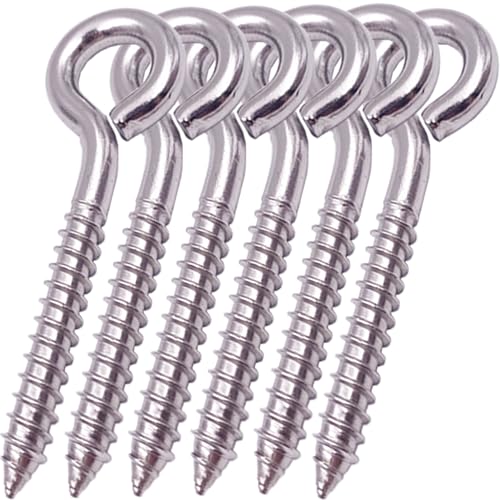 6-Pack 304 Stainless Steel Screw Eyes 3.2", Heavy Duty Screw in Eye Hooks Ring for Yoga, Swing Chair, Indoor & Outdoor, Self Tapping - size: 6 Pack