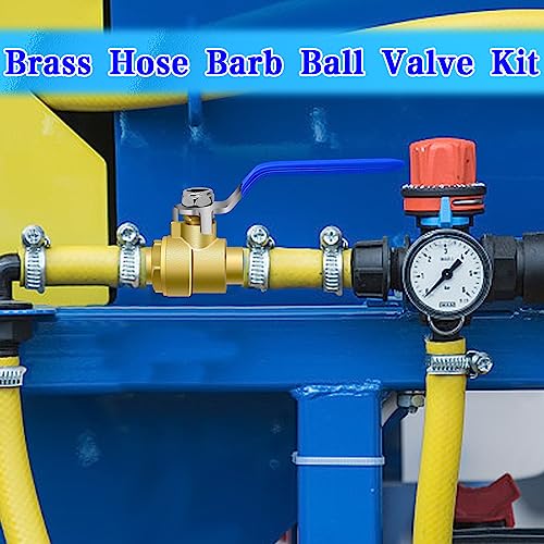 5/8'' Heater Hose Shut Off Ball Valves, 2Pcs Brass Barb Shut Off Ball Valves, 5/8'' PEX Shut Off Valves for Heater Hose, with 4Pcs Stainless Steel Clamps, Use for Water, Oil, Gas, Fuel line Fittings - size: 5/8 Inch