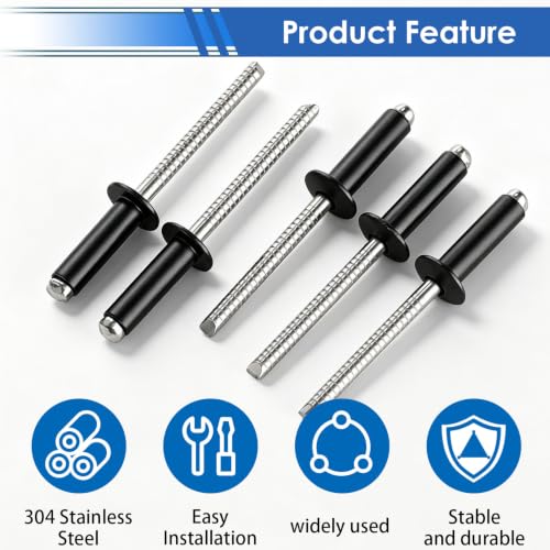 90 Pcs 304 Stainless Steel Rivets Assortment Kit - color: 90Pcs