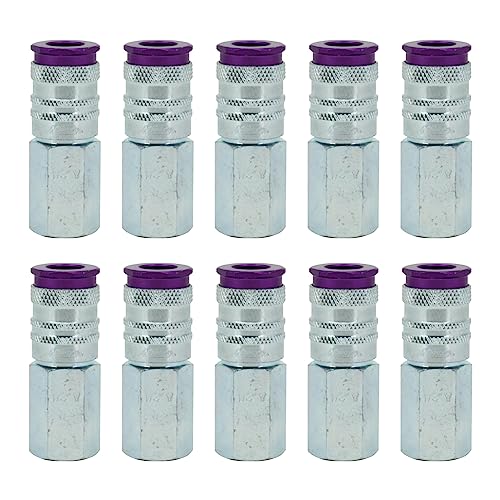 Milton 764VC ColorFit HIGHFLOWPRO V-Style Air Couplers, 1/4" FNPT Female Quick Connect, Purple Color-Coded High-Flow Fittings, Up to 70% More Airflow, 300 PSI, Box of 10