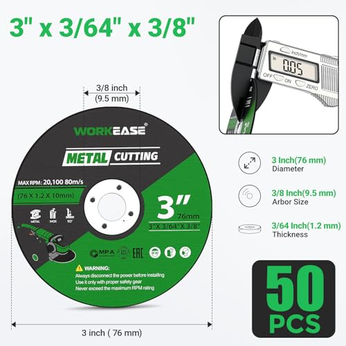50 Pack 3 Inch Metal Cut Off Wheel Discs with 1/4" Mandrel
