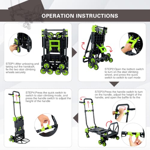 2 in 1 Portable Stair Climbing Dolly Cart with Wheels(Green) - color: Green