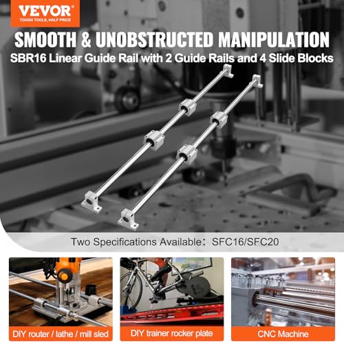 VEVOR Linear Rail Slide SFC16-1000mm 2 PCS 39.4 in/1000mm SFC16 Guide Rails 4 PCS SC16 Slide Blocks 4 PCS Rail Supports Linear Rails and Bearings Kit for Automated Machines CNC DIY Project - size: SFC 16-1000mm