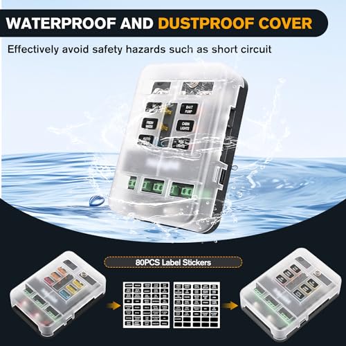 Nilight 6 Way Fuse Relay Block with Acc Control Negative Bus 12V Blade Holder ATC/ATO Box Label Stickers Waterproof Cover Panel for Automotive Cars Motorcycle RVs Vans - color: 6Way Fuse Block w/Relay