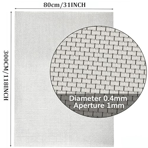 KISKIS 304 Stainless Steel Woven Wire Mesh, Wire Mesh Window Screen Mesh, Prevent Mouse Mice Snakes Hornets Rodents Entering,Easy to Cut and Install (80x300CM31X118INCH) - size: 80x30CM31X118INCH