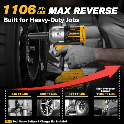 20V Cordless Impact Wrench for DeWalt Battery 1500Nm (1106 Ft-Lbs) - color: Yellow+1106ft-lbs