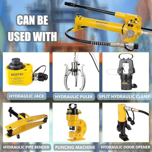 NEWTRY 100 ton Hydraulic Ram Jack + CP-700 Hydraulic Hand Pump Low Profile Porta Power Kit Single Section Mini Jack 0.78’’ Stroke Industrial Hydraulic Cylinder - size: 100T Hydraulic Jack + cp-700 pump