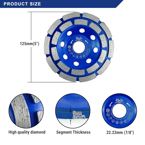 NBB Diamond Surface Grinding Wheel Diamond Cup Grinding Disc Double Row Cutters 5" with 7/8" bore General Purpose Grinding Dry or Wet for Stone Concrete Granite Marble Ceramic Tile Cement - style: Double 125mm