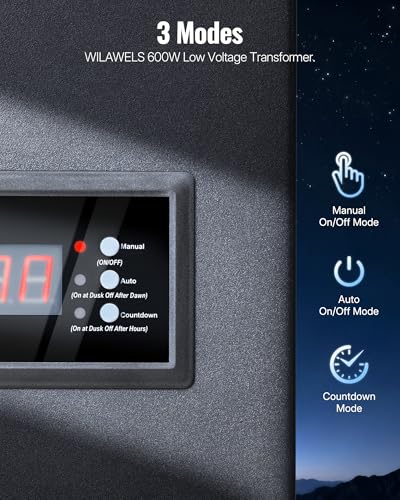 600W Low Voltage Landscape Transformer, 3 Zone Independent Control Landscape Lighting Transformer, 120VAC to 12/14V AC Low Voltage Transformer with Timer & Photocell Sensor ETL Listed C32LT06