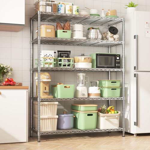 45" W x 20" D x 72" H Heavy Duty Wire Shelving Unit, 5-Tier Utility Storage Rack 2000 lbs Capacity, Adjustable Garage Shelves for Kitchen Garage Pantry, Easy Assembly - color: Chrome, size: 45" L x 20" W x 72" H