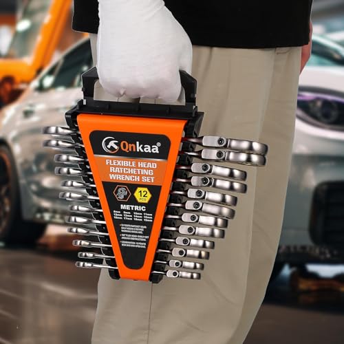 Qnkaa Flexible Ratcheting Wrench Set 12pcs Metric 8-19mm flex head ratchet - style: Metric 12pcs