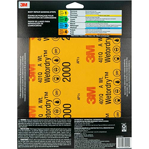 3M Wetordry™ Sandpaper, 2000 Grit, 9 in x 11 in, 5 Sheets, Use for Wet and Dry Sanding, Longer Lasting Sandpaper, Great for Auto Body Repair, Smooth Finish, Waterproof Backing for Wet Sanding (32044) - size: 9 in x 11 in