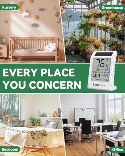 BALDR Solar Indoor Thermometer Hygrometer, Max/Min, Comfort Meter (White) - color: White