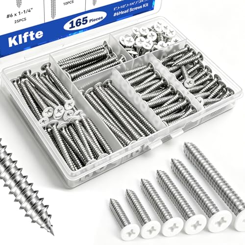 165PCS #6 White Head Screws for 2.8mm-3.0mm Holes, White Wood Screw Assortment Kit – 6 Sizes (2” to 1/2”) 304 Stainless Steel for Shutters, Shelf, Wall Plate, Shiplap