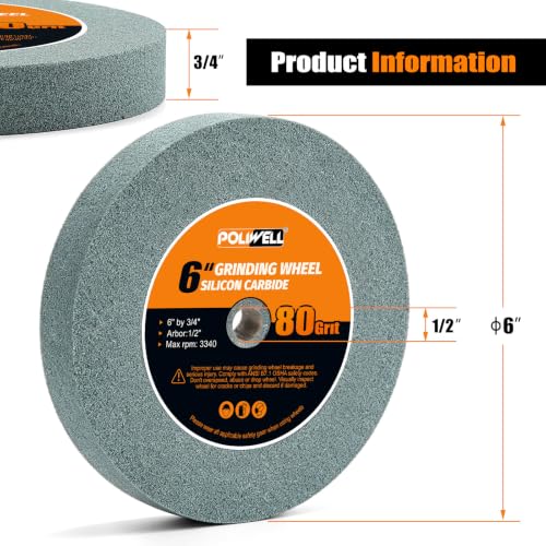 6" Bench Grinder Wheel 80 Grit & Wire Wheel Brush with 1/2" Arbor - size: 80 Grit