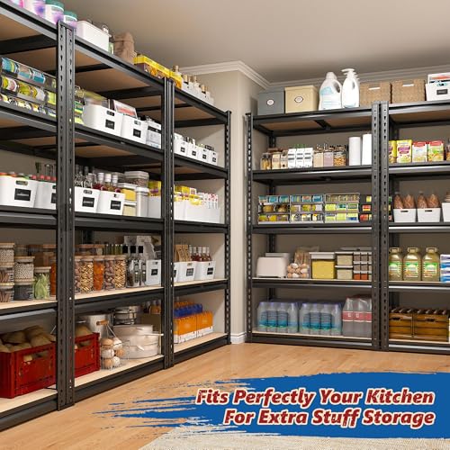 REIBII 59.9" H Rolled-Edge Metal Shelving for Garage Pantry Closet Kitchen - color: Black, size: 28.2" W x 11.8" D x 59.9" H