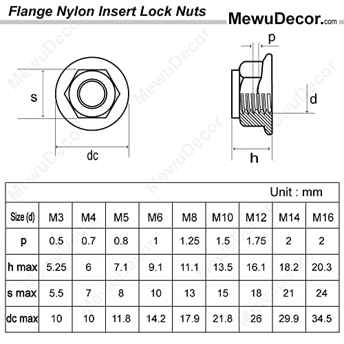 M10-1.5 Flange Nylon Insert Lock Nuts Flanged Locknuts, DIN 6926, Stainless Steel 18-8 (304), Bright Finish, 20 PCS - size: M10