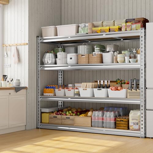 REIBII Garage Shelving, 4 Tier Storage Shelves Load 2000LBS, Adjustable Garage Shelving Heavy Duty, Metal Shelves Unit for Basement, Warehouse, 48" W x 60" H x 18" D, Galvanized - size: 48" W x 60" H x 18" D