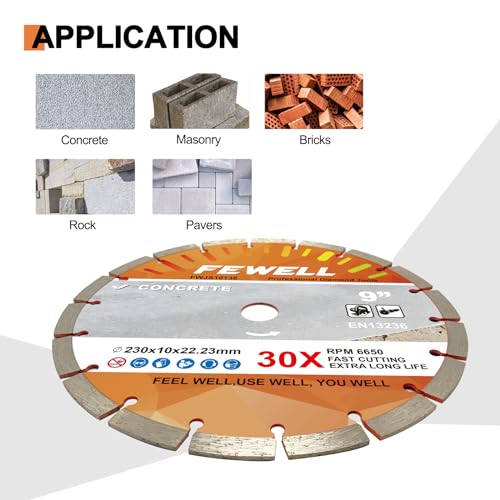 FEWELL 9 Inch Diamond Blade, Concrete Cutting Blade (1 Pack) - size: 9"