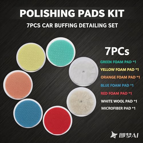 Buffing Polishing Pads 5 Inch, CAR ROAD 7PCs 5.5 Inch Face for 127mm Kit for Car Buffer Polisher Cutting Polishing Pad Kit for Car Buffer Compounding,Polish and Waxing (5 Inch(125mm)) - size: 5 Inch(125mm)