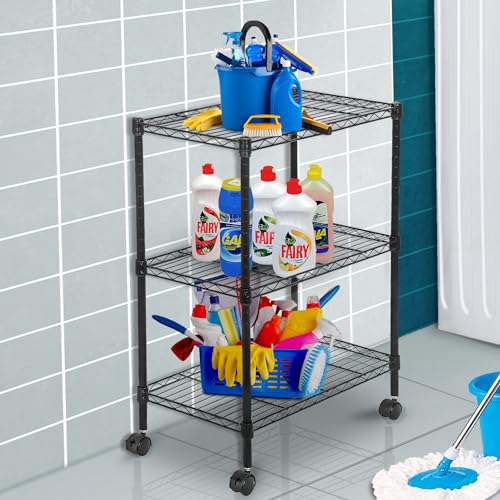 PayLessHere | 3-Tier Wire Shelf with Wheels | 23"x13"x31" | Black - color: Black, size: 23"D x 13"W x 31"H