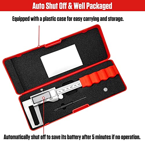 Disc Brake Rotor Micrometer, 6 Inch Brake Rotor Caliper Measuring Tool of Inch and Millimeter Conversion Stainless Steel Electronic Vernier Caliper Auto-Off Feature Electronic Gauge with LCD Screen