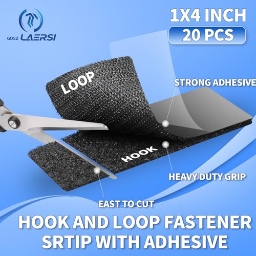 20 Sets Double Sided Tape Heavy Duty Black Hook and Loop Tape, 2x4Inch Adhesive Strips – Secure Mounting for Rug Poster Artwork Mirror Hanging Couch Cushion Wall, Indoor & Outdoor Use - color: Black, size: 2 in X 4 in X 20