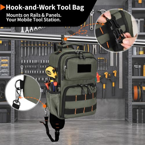 Rexmore Tactical Electrician & HVAC Tool Chest Bag, 3-Point Harness Green - color: Green