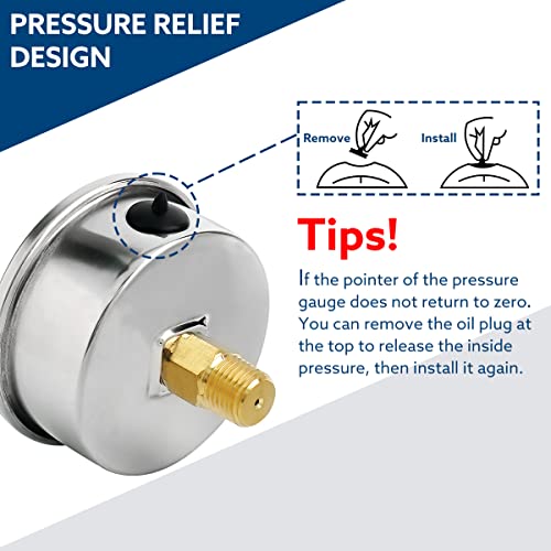 SENCTRL 0-60 Psi Liquid Filled Low Pressure Gauge, 1/4" NPT Back Mount - size: 0-60 Psi, style: Back Mount