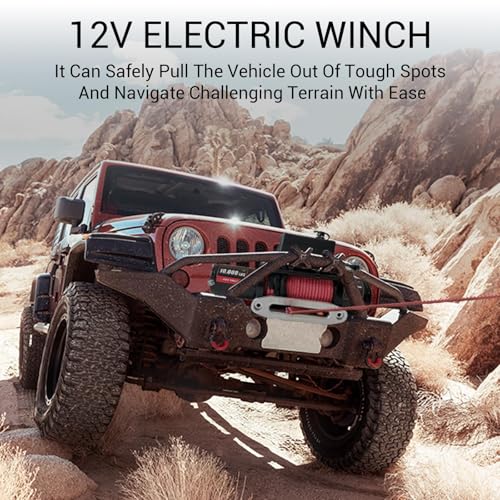 10000lbs Electric Winch 12V, IP67 Waterproof Off-Road Truck Winch with 85ft 7/20" Steel Cable & Wireless Handheld Remote, Heavy-Duty Power Winch for Towing UTV ATV SUV 4x4 Off Road Vehicle - color: Red, 10000lbs