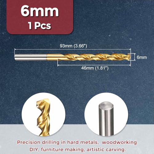 Drill Bit 6mm Diameter M42 8% Cobalt HSS TiN for Hard Metal - size: 6mm